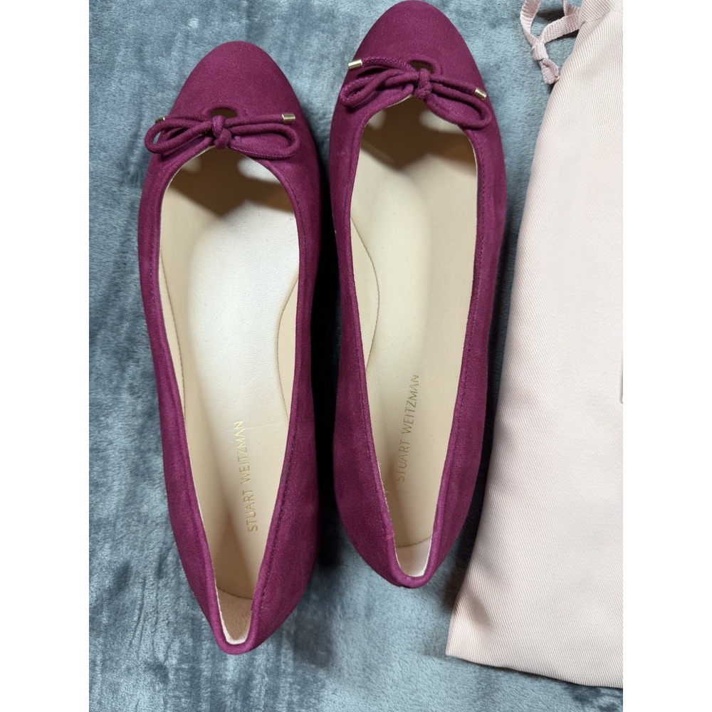 Stuart Weitzman Suede Ballet Flats Womens 8 Magenta Pink Bow NWOT Made Spain